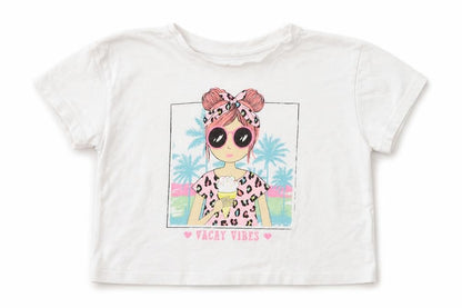 Dunnes Girls White  Cotton Cropped T-Shirt Size 5-6 Years Crew Neck  - Vacay Vibes