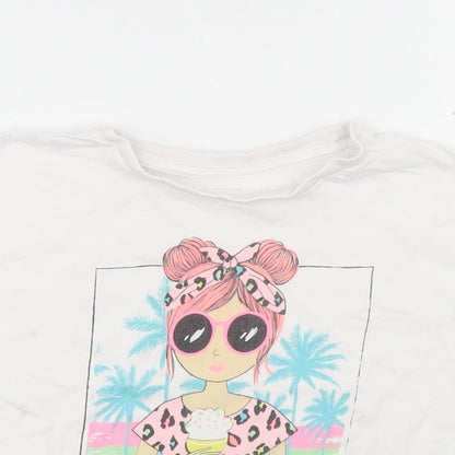 Dunnes Girls White  Cotton Cropped T-Shirt Size 5-6 Years Crew Neck  - Vacay Vibes