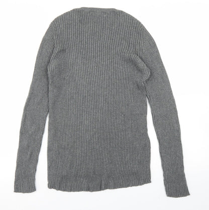 Mango Womens Grey Crew Neck  Polyester Pullover Jumper Size L