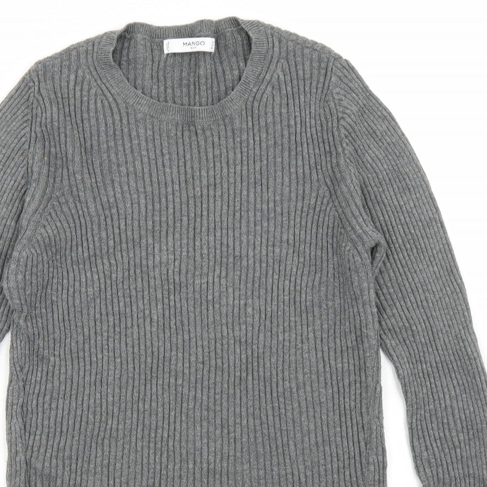 Mango Womens Grey Crew Neck  Polyester Pullover Jumper Size L