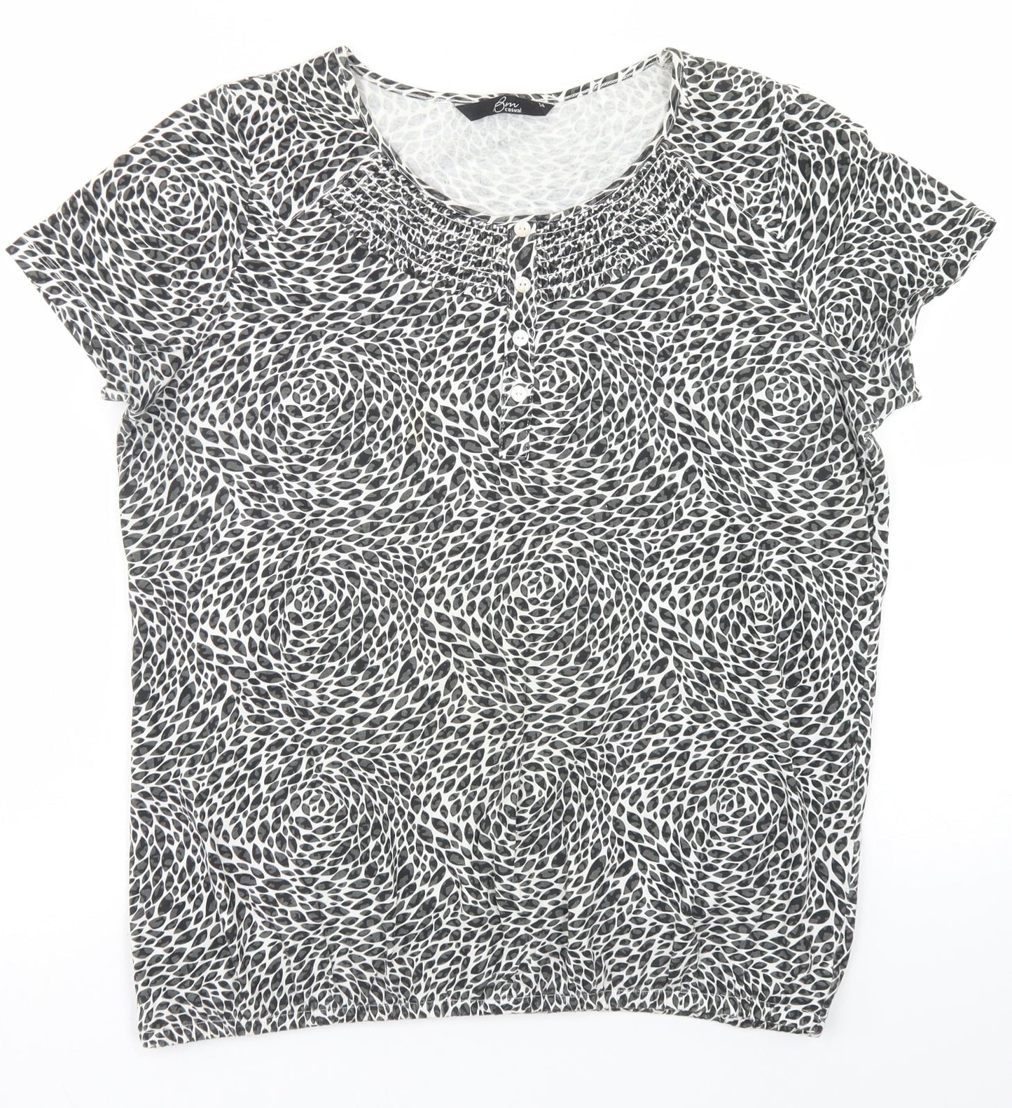 BM Womens Black Animal Print Cotton Basic T-Shirt Size 14 Round Neck