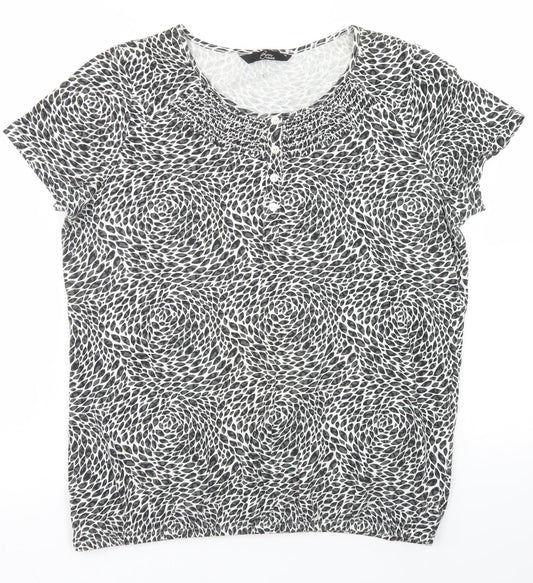 BM Womens Black Animal Print Cotton Basic T-Shirt Size 14 Round Neck