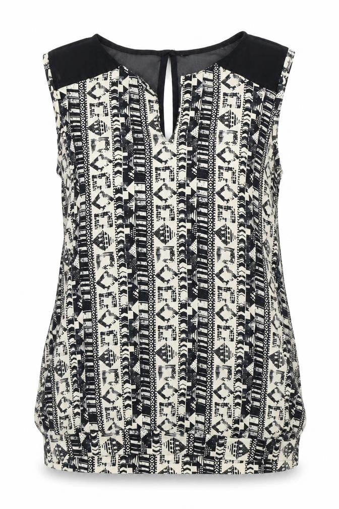 NEXT Womens Black Geometric Viscose Basic T-Shirt Size 12 V-Neck