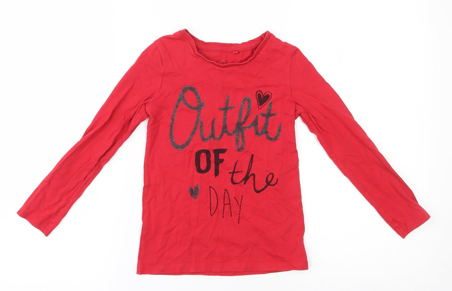 Next  Girls Red  100% Cotton Basic T-Shirt Size 5 Years Round Neck Pullover