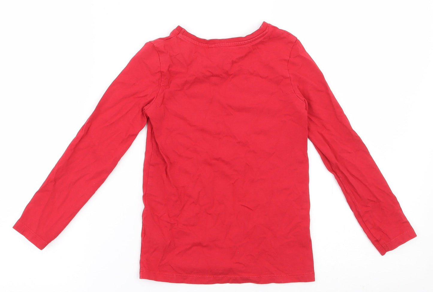 Next  Girls Red  100% Cotton Basic T-Shirt Size 5 Years Round Neck Pullover