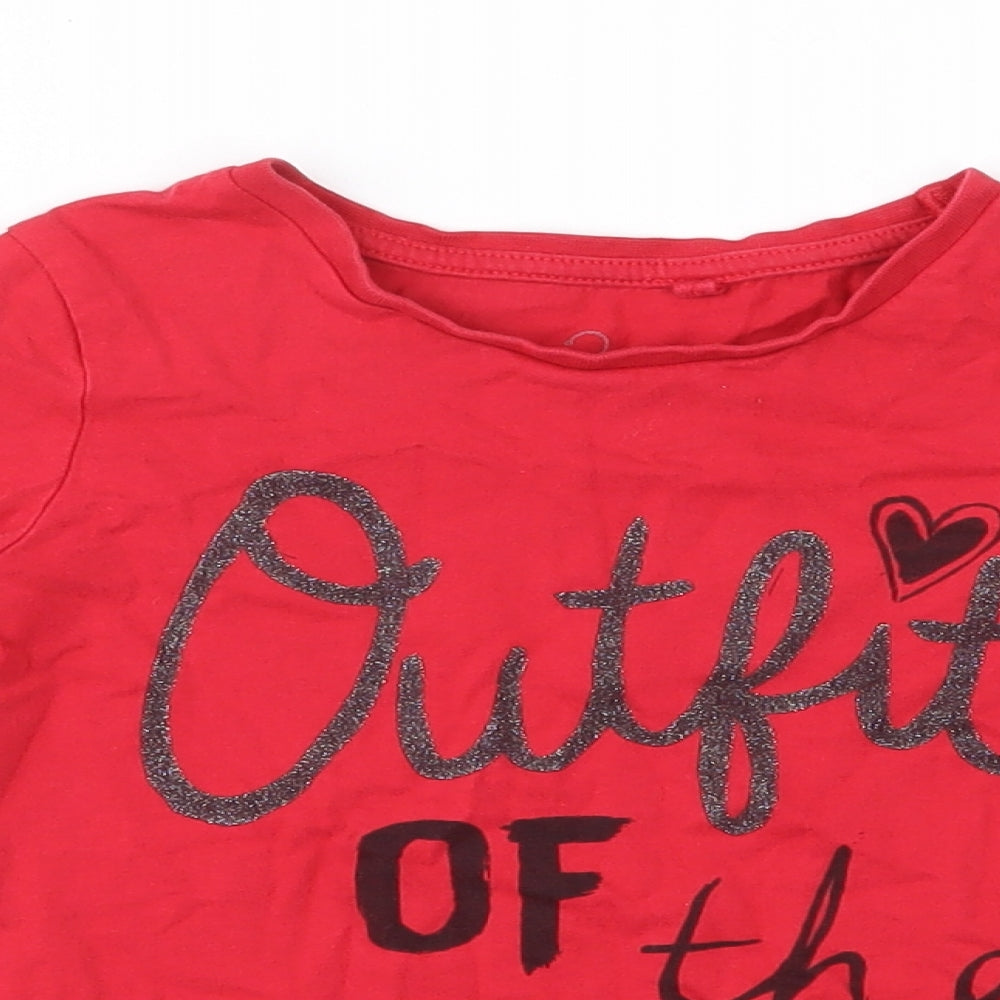Next  Girls Red  100% Cotton Basic T-Shirt Size 5 Years Round Neck Pullover