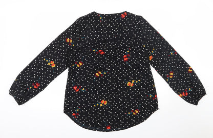 Preloved Papaya Womens Black Polka Dot Polyester Basic Blouse Size 12 V-Neck - Back