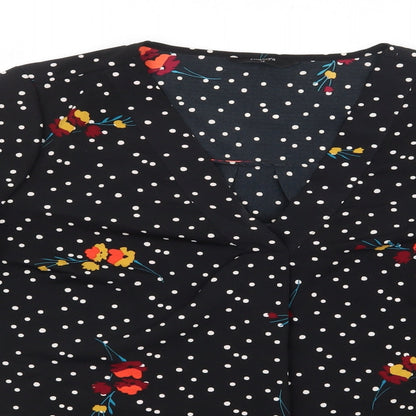 Preloved Papaya Womens Black Polka Dot Polyester Basic Blouse Size 12 V-Neck - Detail