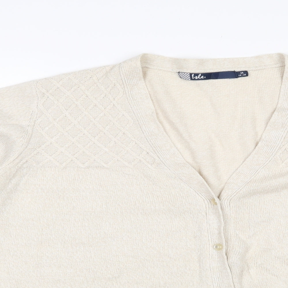 Isle  Womens Beige V-Neck  Acrylic Cardigan Jumper Size 14