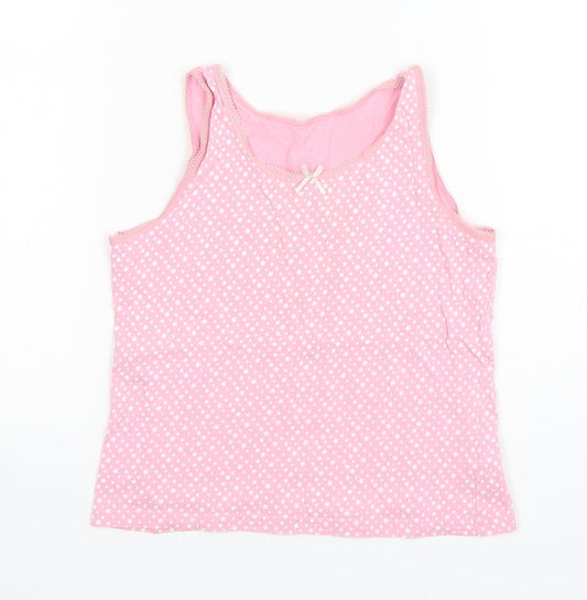 George Girls Pink Spotted Cotton Basic Tank Size 7-8 Years Round Neck Pullover