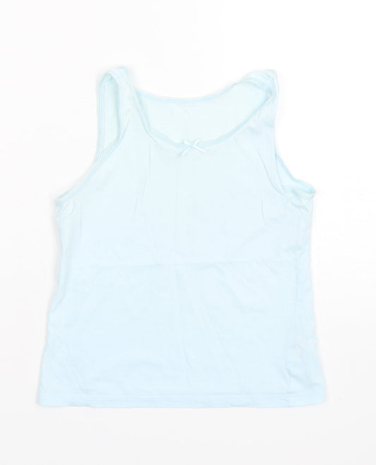 George Girls Blue  Cotton Basic Tank Size 8-9 Years Round Neck Pullover
