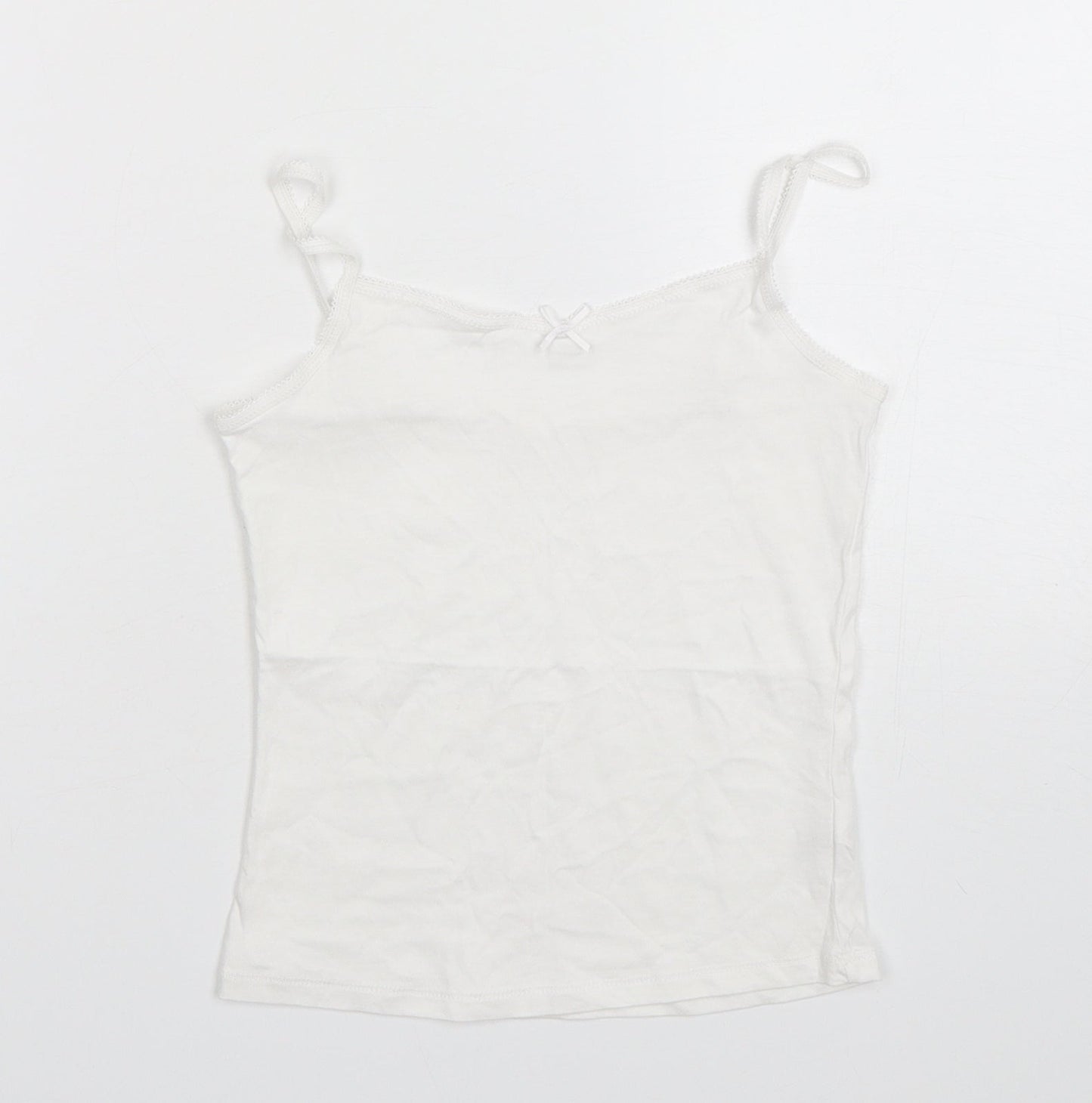 George Girls White  Cotton Basic Tank Size 7-8 Years Round Neck Pullover