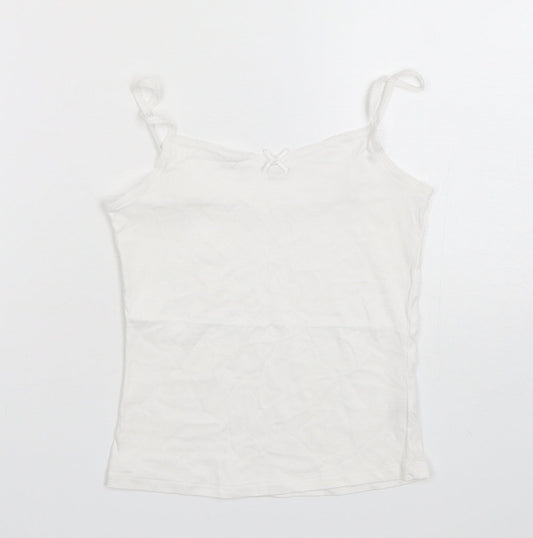 George Girls White  Cotton Basic Tank Size 7-8 Years Round Neck Pullover