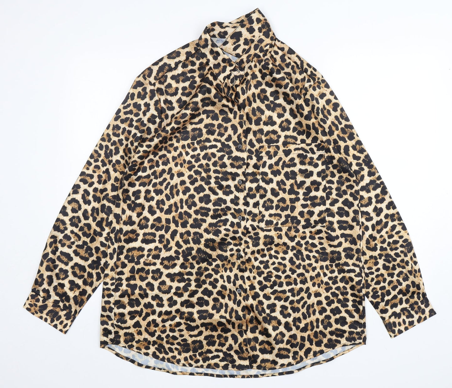 Preworn  Womens Multicoloured Animal Print Polyester Basic Button-Up Size L Collared