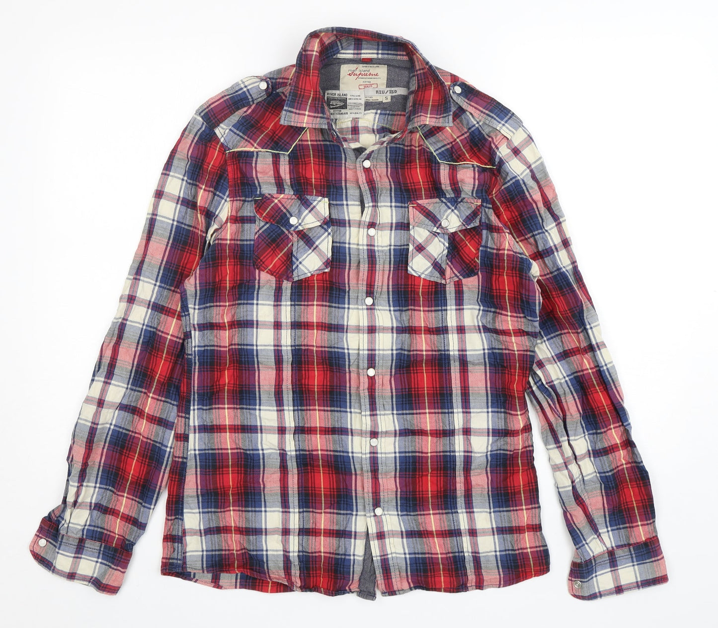 River Island  Womens Multicoloured Plaid Cotton Basic Button-Up Size S Collared