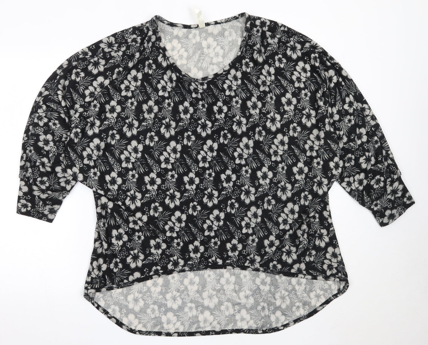 Stella Womens Black Round Neck Floral Polyester Pullover Jumper Size 16