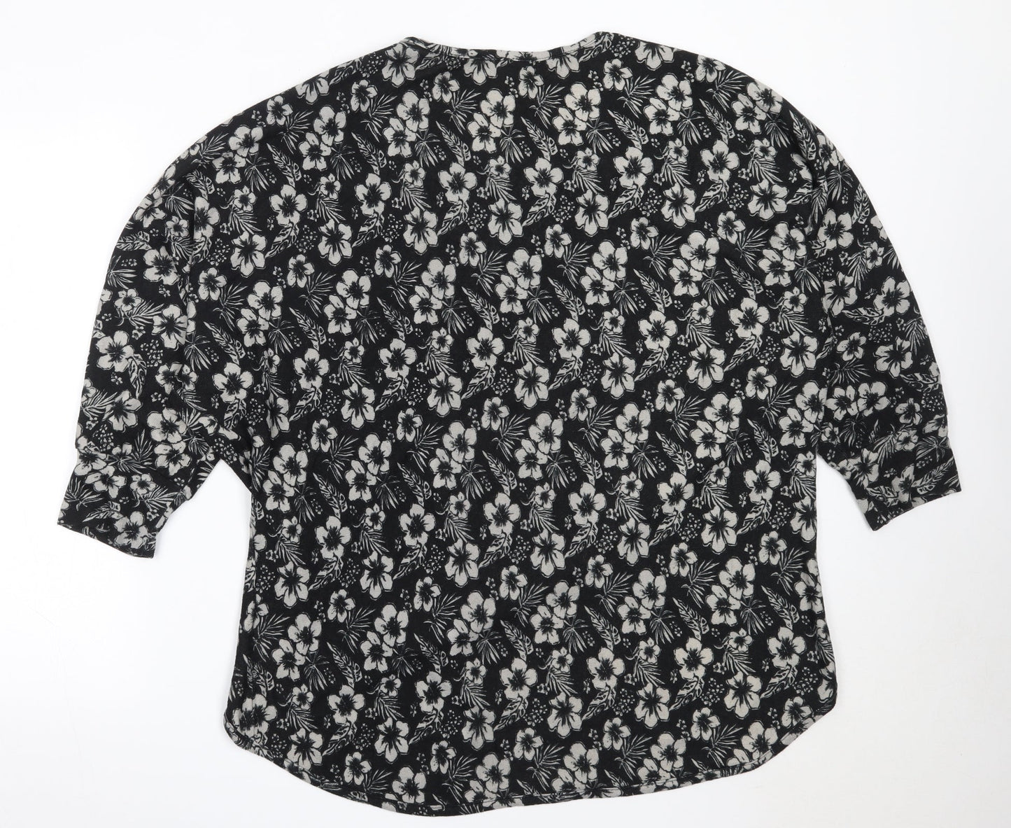 Stella Womens Black Round Neck Floral Polyester Pullover Jumper Size 16