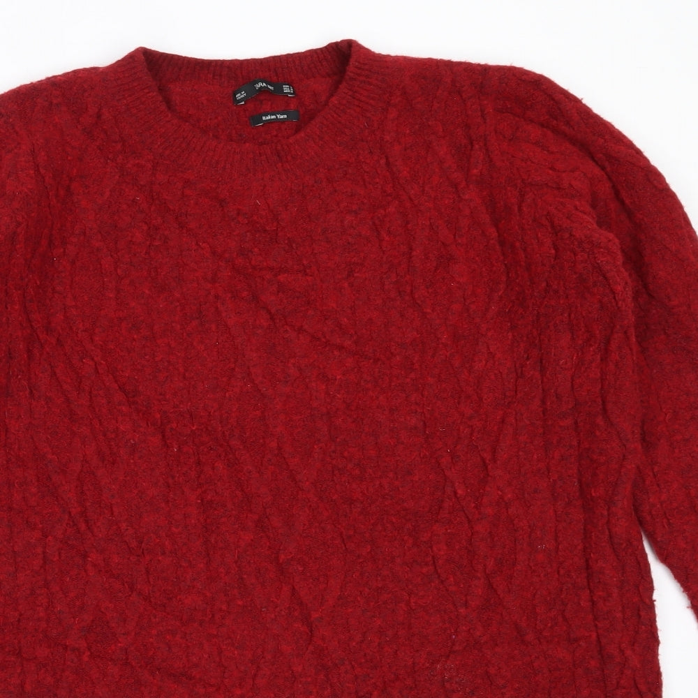 Zara Womens Red Round Neck  Acrylic Pullover Jumper Size M