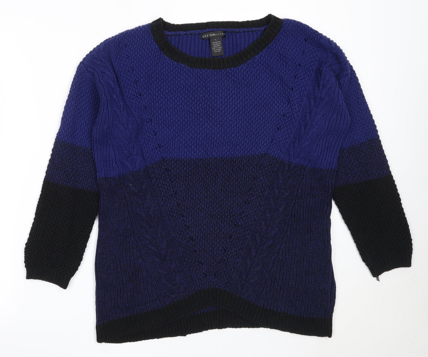 Design History Womens Blue Round Neck  Cotton Pullover Jumper Size L
