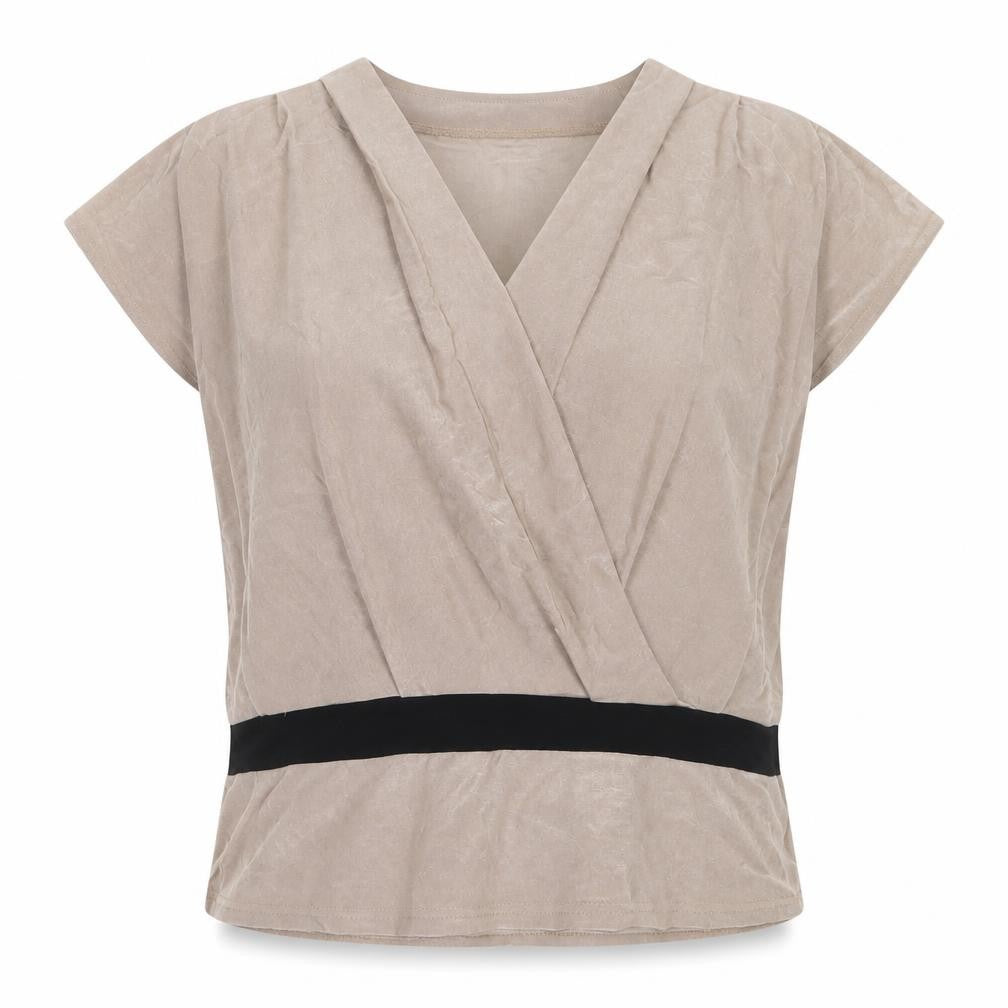 Minuet Womens Beige  Acetate Basic Blouse Size 14 V-Neck