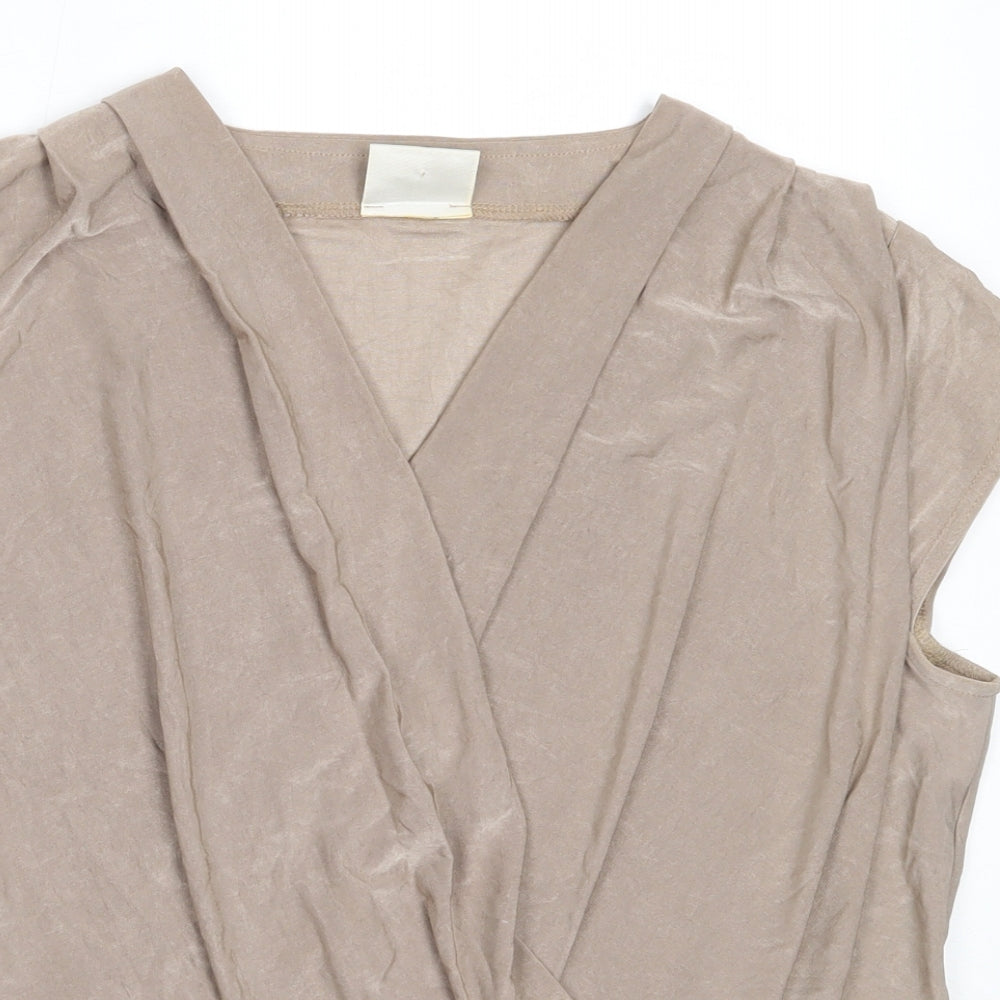Minuet Womens Beige  Acetate Basic Blouse Size 14 V-Neck