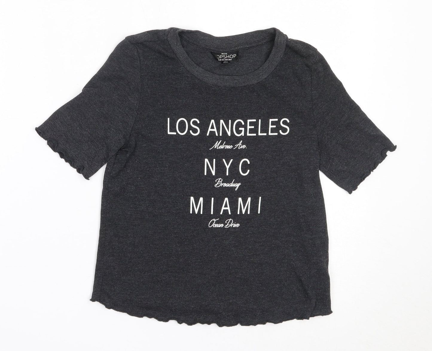 Topshop Womens Grey  Polyester Basic T-Shirt Size 4 Round Neck