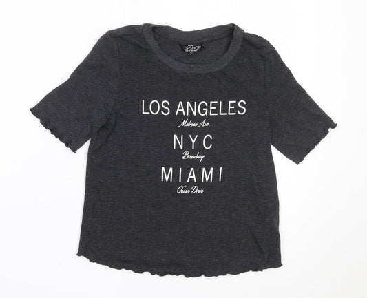 Topshop Womens Grey  Polyester Basic T-Shirt Size 4 Round Neck