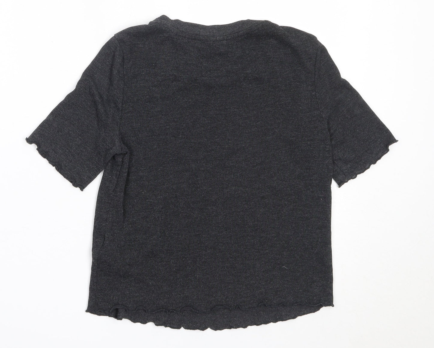 Topshop Womens Grey  Polyester Basic T-Shirt Size 4 Round Neck