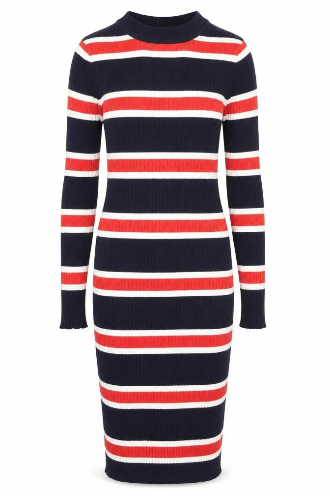 H&M Womens Blue Striped Cotton Bodycon  Size 38  Round Neck