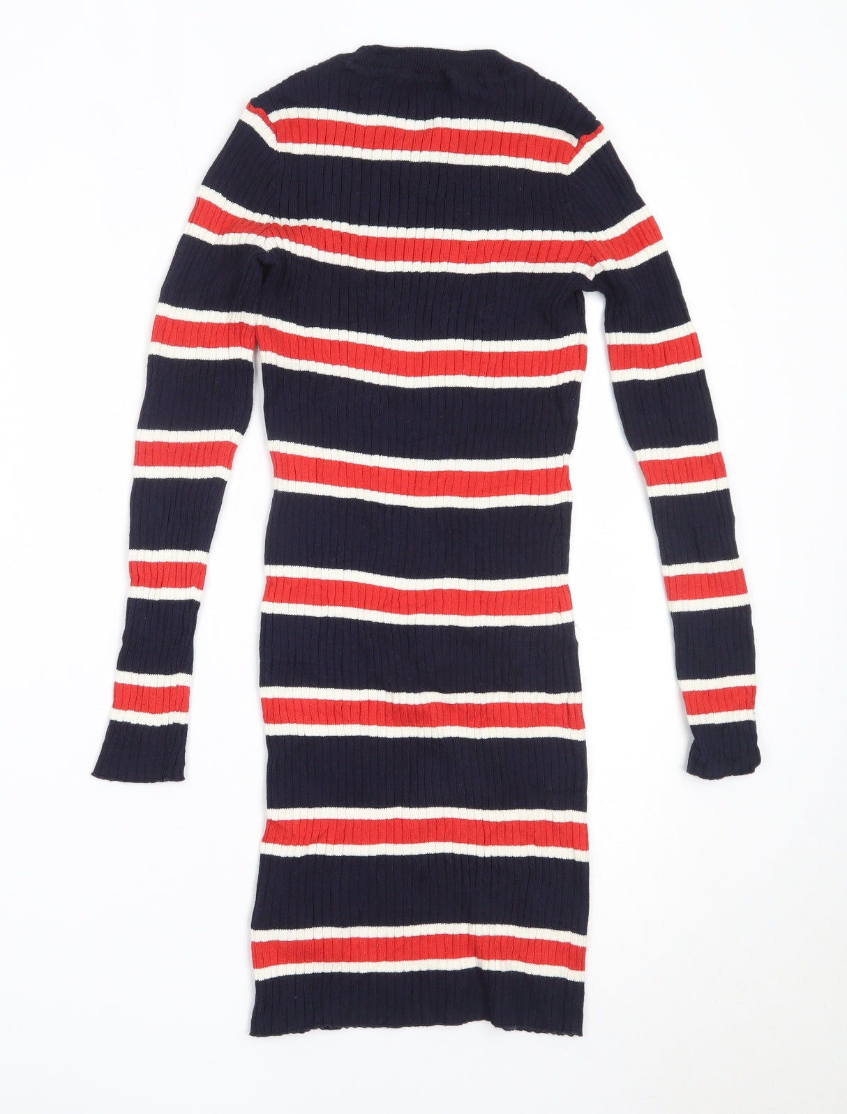 H&M Womens Blue Striped Cotton Bodycon  Size 38  Round Neck