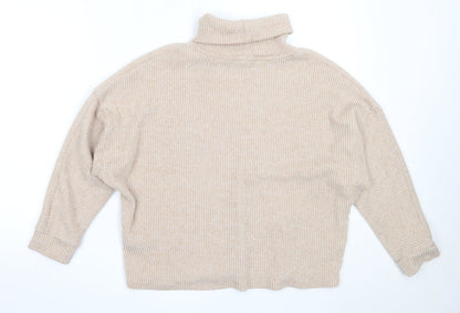 F&F Womens Beige Roll Neck  Polyester Pullover Jumper Size 14
