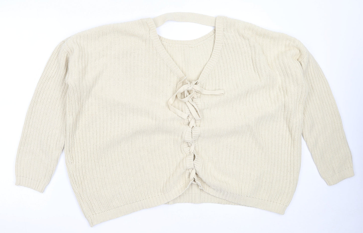 ASOS Womens Beige V-Neck  Cotton Pullover Jumper Size 14
