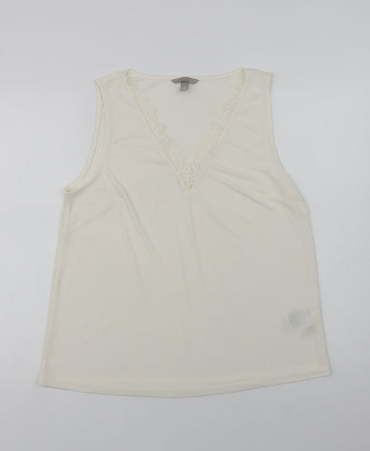 H&M Womens Ivory  Polyester Basic Blouse Size M V-Neck - Lace Detail