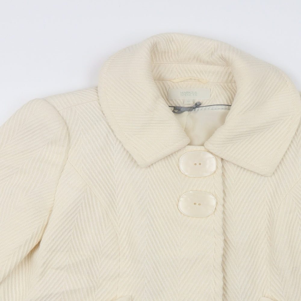 Marks and Spencer Womens Ivory   Pea Coat Coat Size 12  Snap