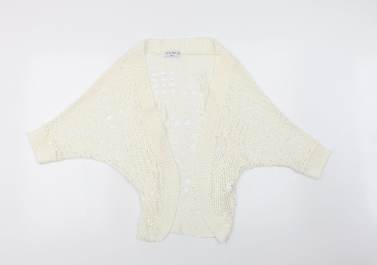 Internacionale Womens Ivory V-Neck  Acrylic Cardigan Jumper One Size