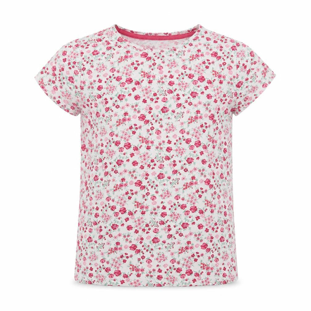 F&F Girls White Floral Cotton Basic T-Shirt Size 8-9 Years Crew Neck