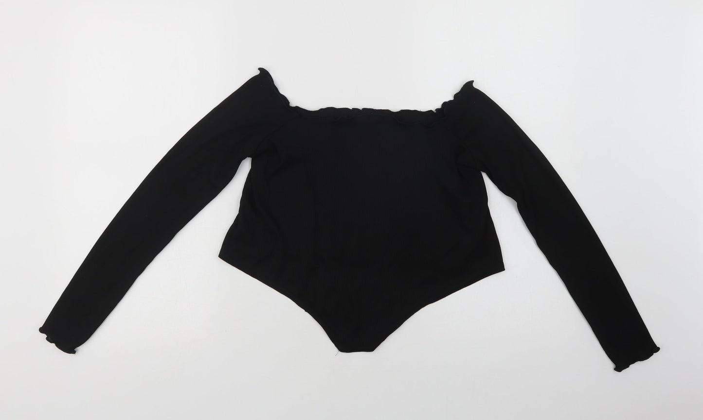 Stylewise Womens Black  Polyester Cropped Blouse Size 12 Off the Shoulder