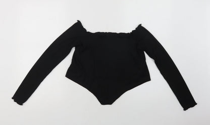 Stylewise Womens Black  Polyester Cropped Blouse Size 12 Off the Shoulder