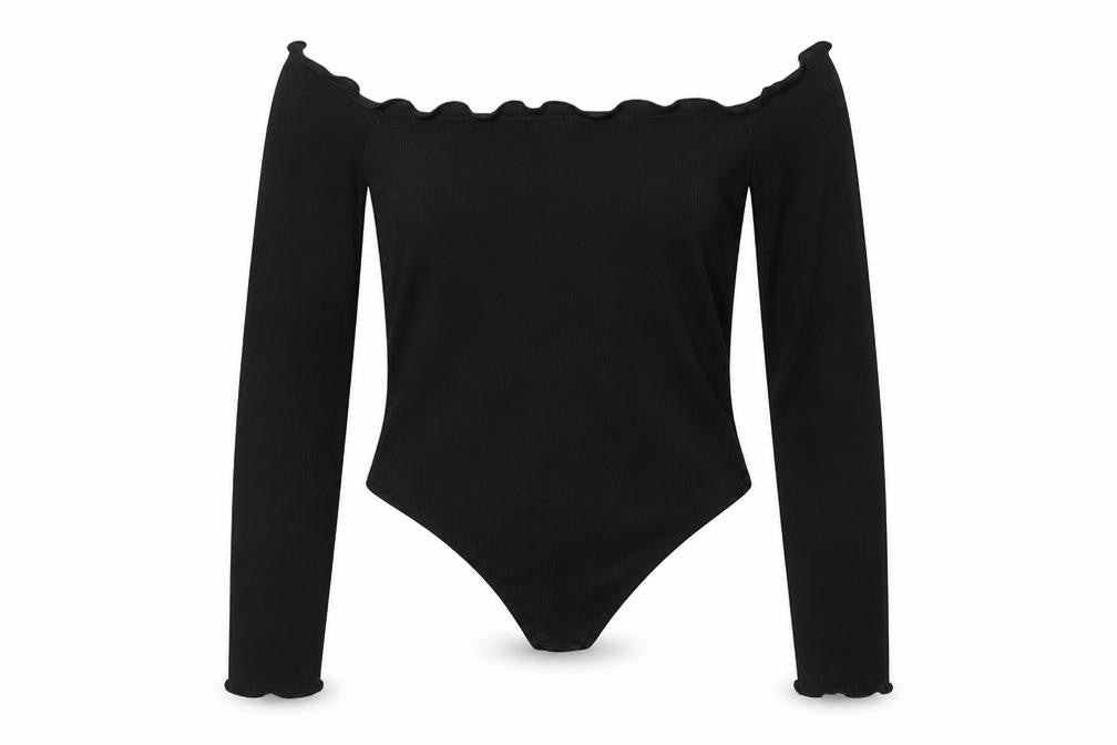 Stylewise Womens Black  Polyester Cropped Blouse Size 12 Off the Shoulder