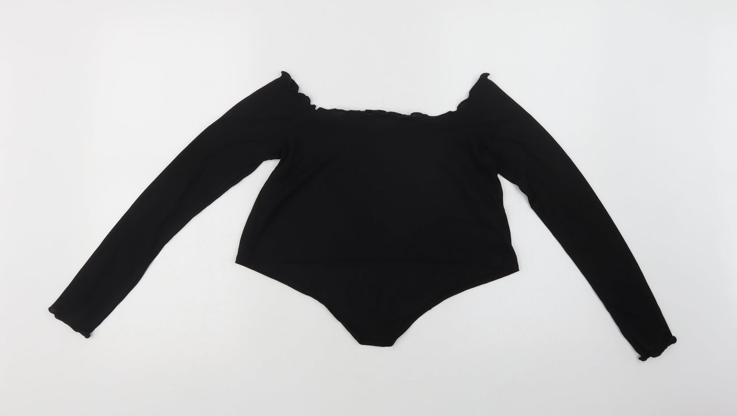 Stylewise Womens Black  Polyester Cropped Blouse Size 12 Off the Shoulder