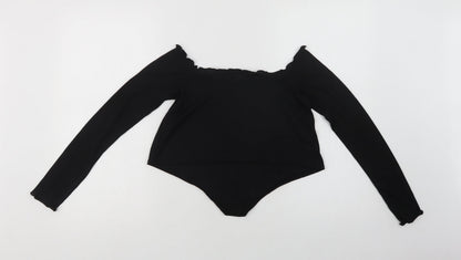 Stylewise Womens Black  Polyester Cropped Blouse Size 12 Off the Shoulder
