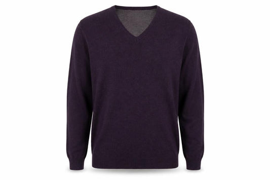 Greenwoods Mens Purple V-Neck  Cotton Pullover Jumper Size M