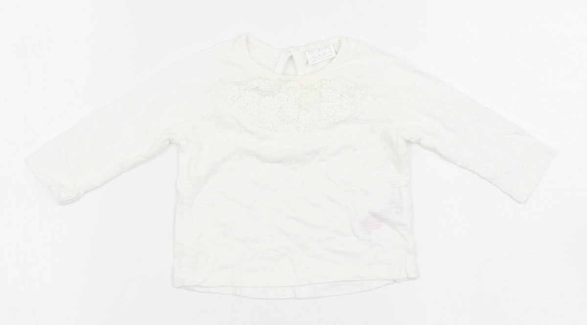 F&F Girls Ivory  100% Cotton Basic T-Shirt Size 0-3 Months Round Neck Button
