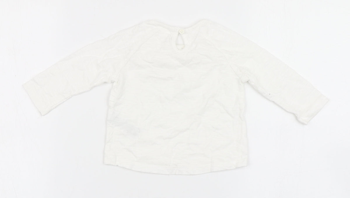 F&F Girls Ivory  100% Cotton Basic T-Shirt Size 0-3 Months Round Neck Button