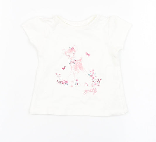 George Girls White  100% Cotton Basic T-Shirt Size Newborn Round Neck  - Bambi, Disney
