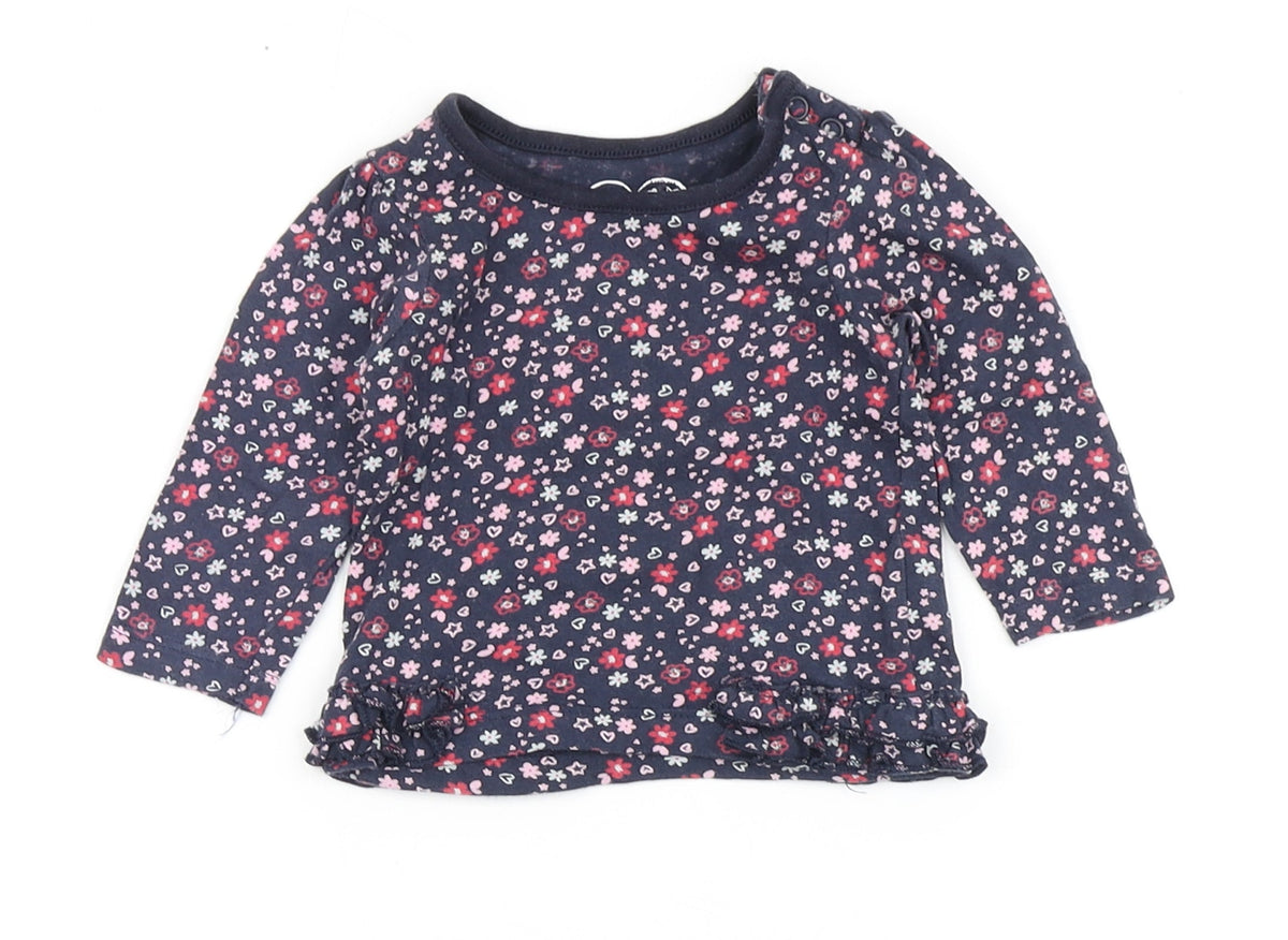 Early Days Girls Blue Floral 100% Cotton Basic T-Shirt Size 0-3 Months Round Neck Snap - Flowers