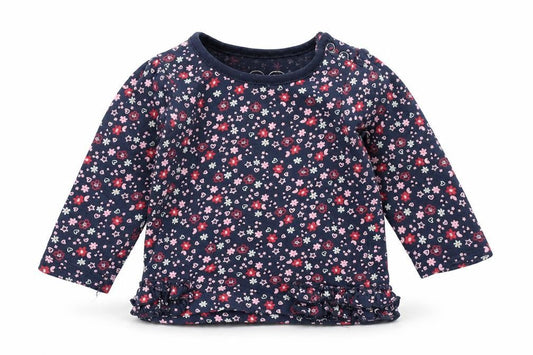 Early Days Girls Blue Floral 100% Cotton Basic T-Shirt Size 0-3 Months Round Neck Snap - Flowers