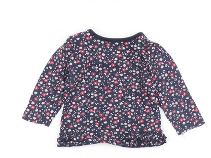 Early Days Girls Blue Floral 100% Cotton Basic T-Shirt Size 0-3 Months Round Neck Snap - Flowers