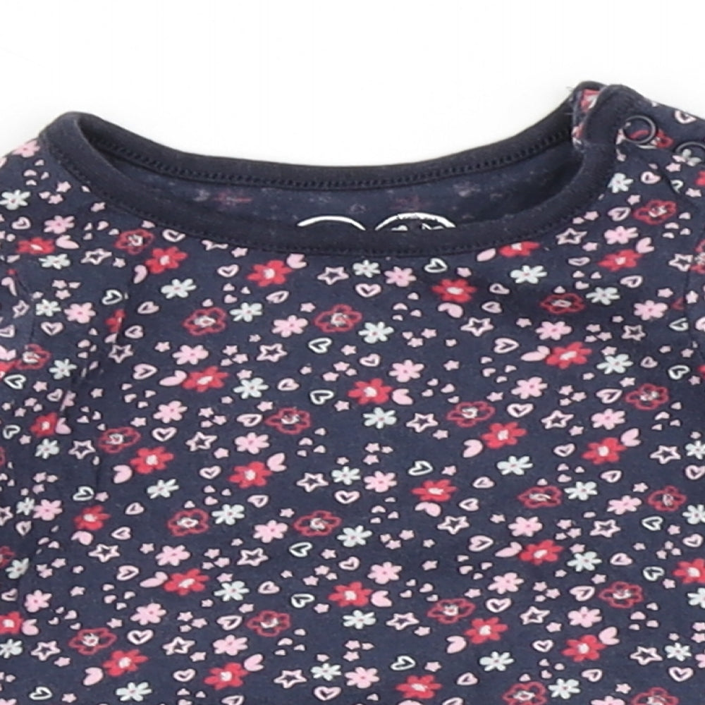 Early Days Girls Blue Floral 100% Cotton Basic T-Shirt Size 0-3 Months Round Neck Snap - Flowers