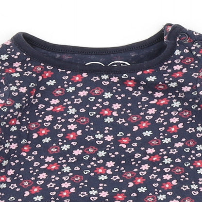 Early Days Girls Blue Floral 100% Cotton Basic T-Shirt Size 0-3 Months Round Neck Snap - Flowers